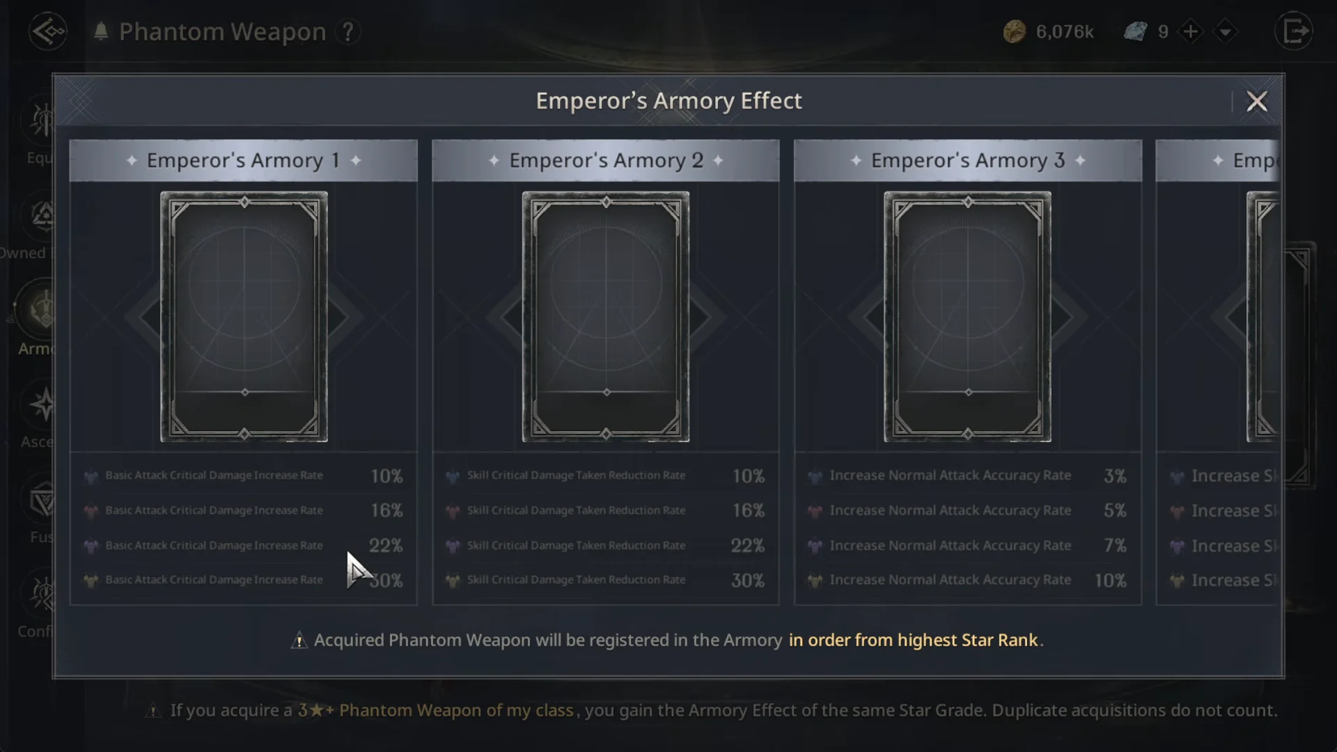 Phantom Weapon Menu and Armory Effects