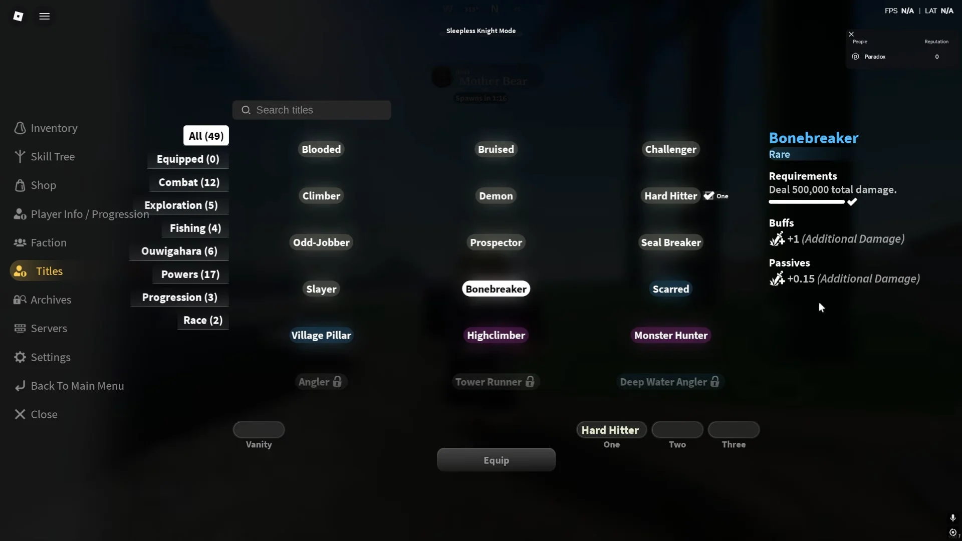 Equipping Stat Titles