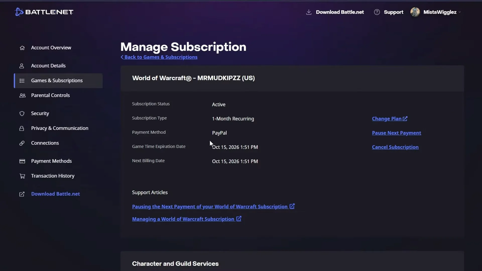 Manage Subscription Screen