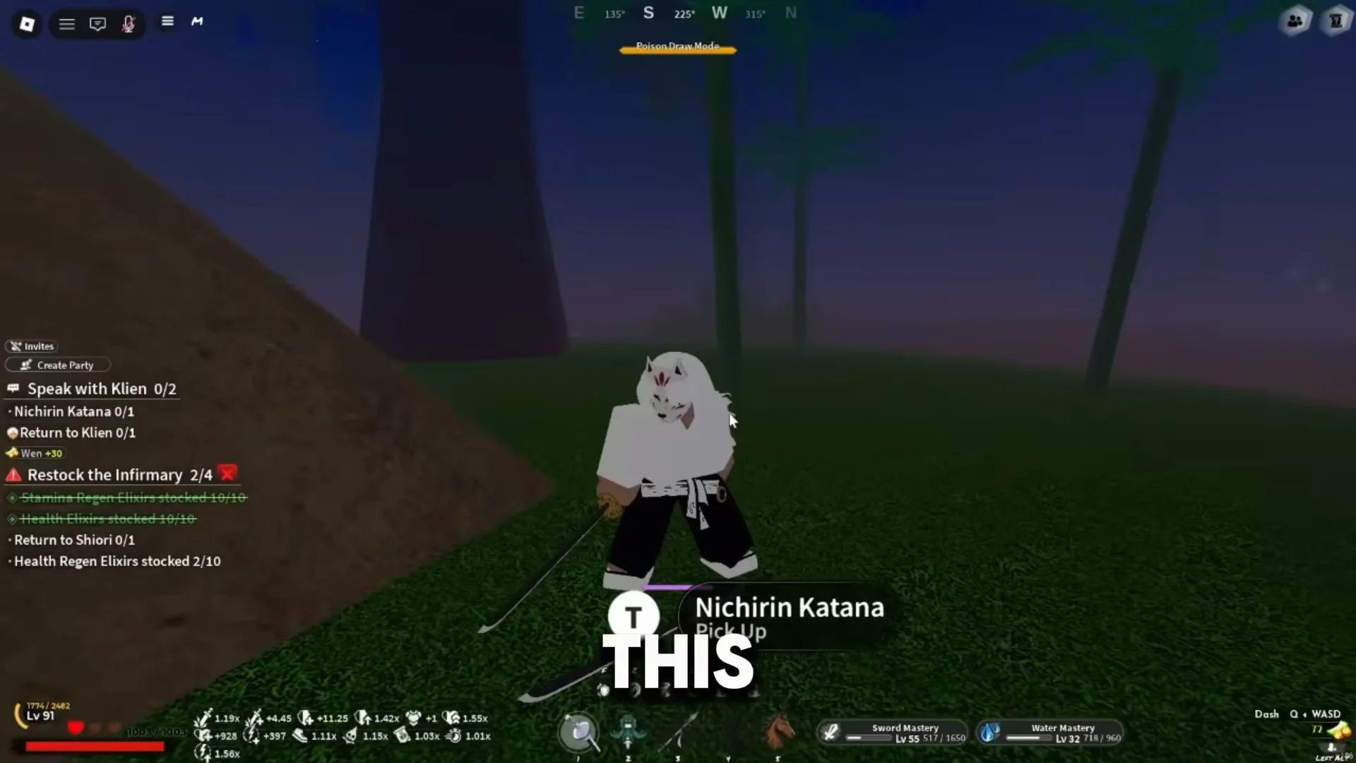 Finding and picking up Nichirin Katana