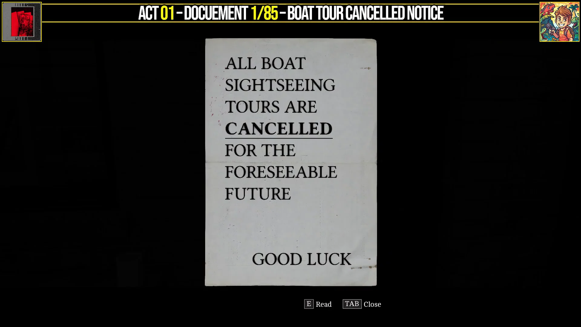 Document 1/85: Boat Tour Cancelled Notice