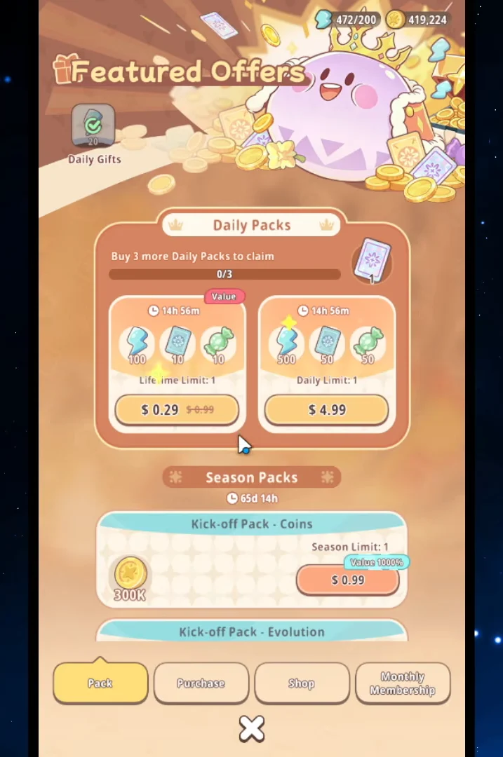 Shop Packs & Daily Freebies