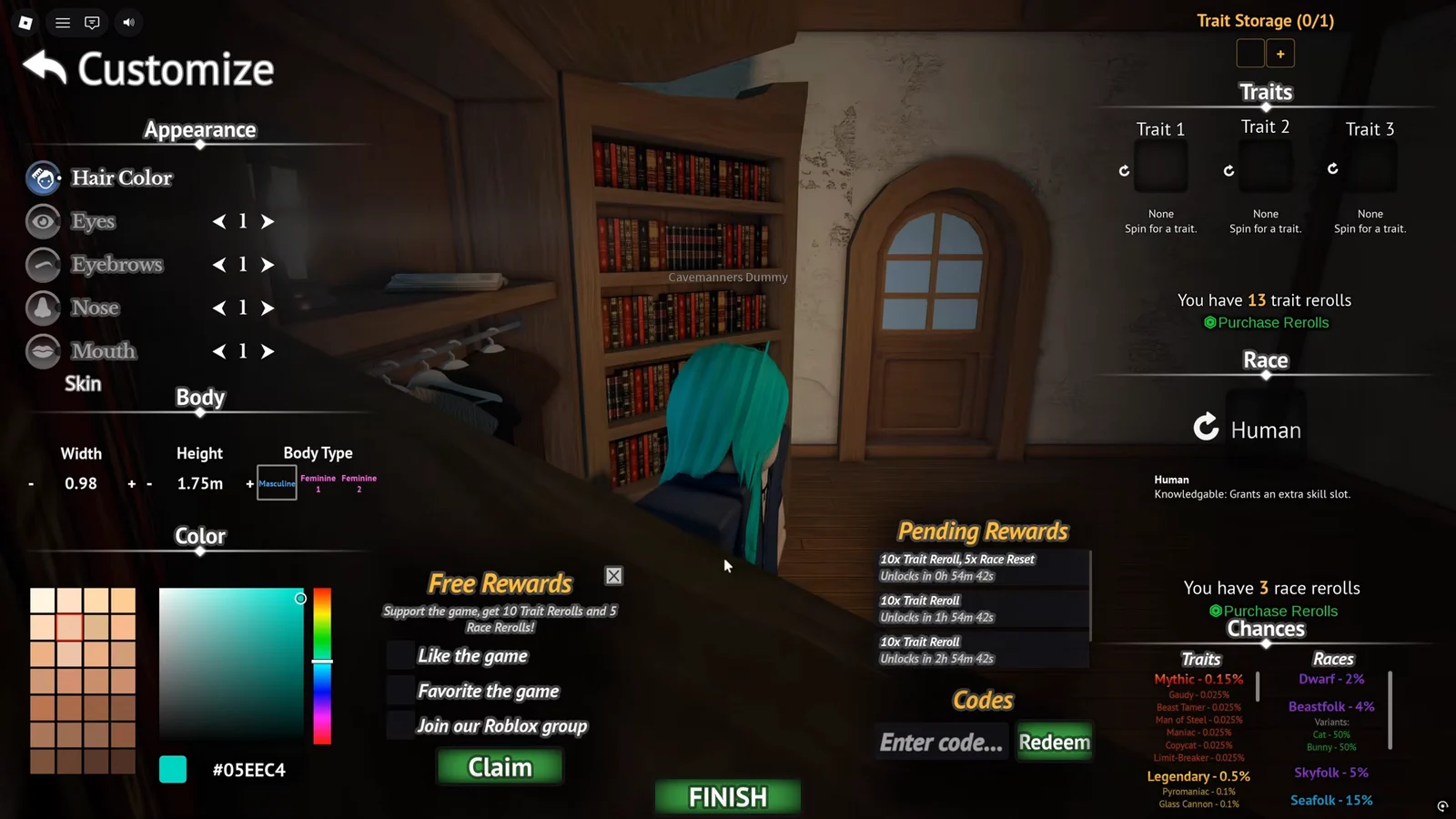 Character Customization and Server Selection