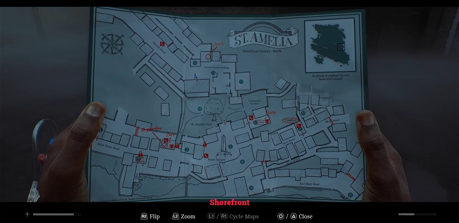 Checking map near butcher shop