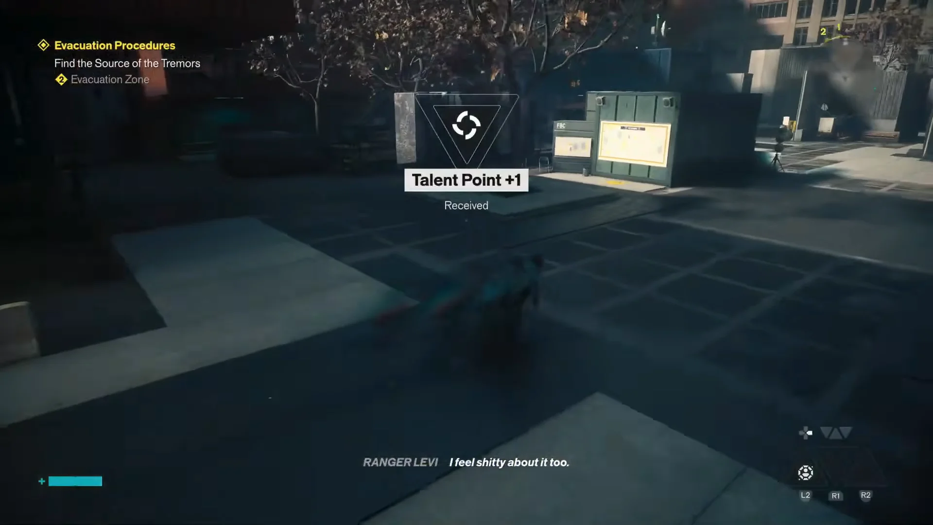 A Talent Point +1 Received notification popping up over the Central courtyard