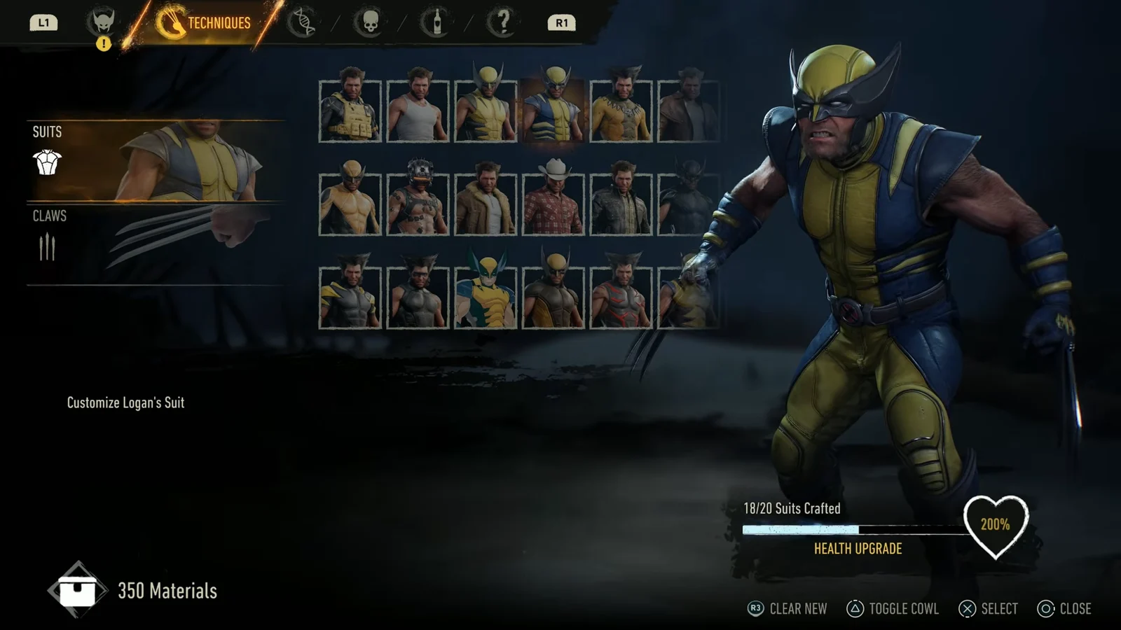 Upgrading Techniques Menu