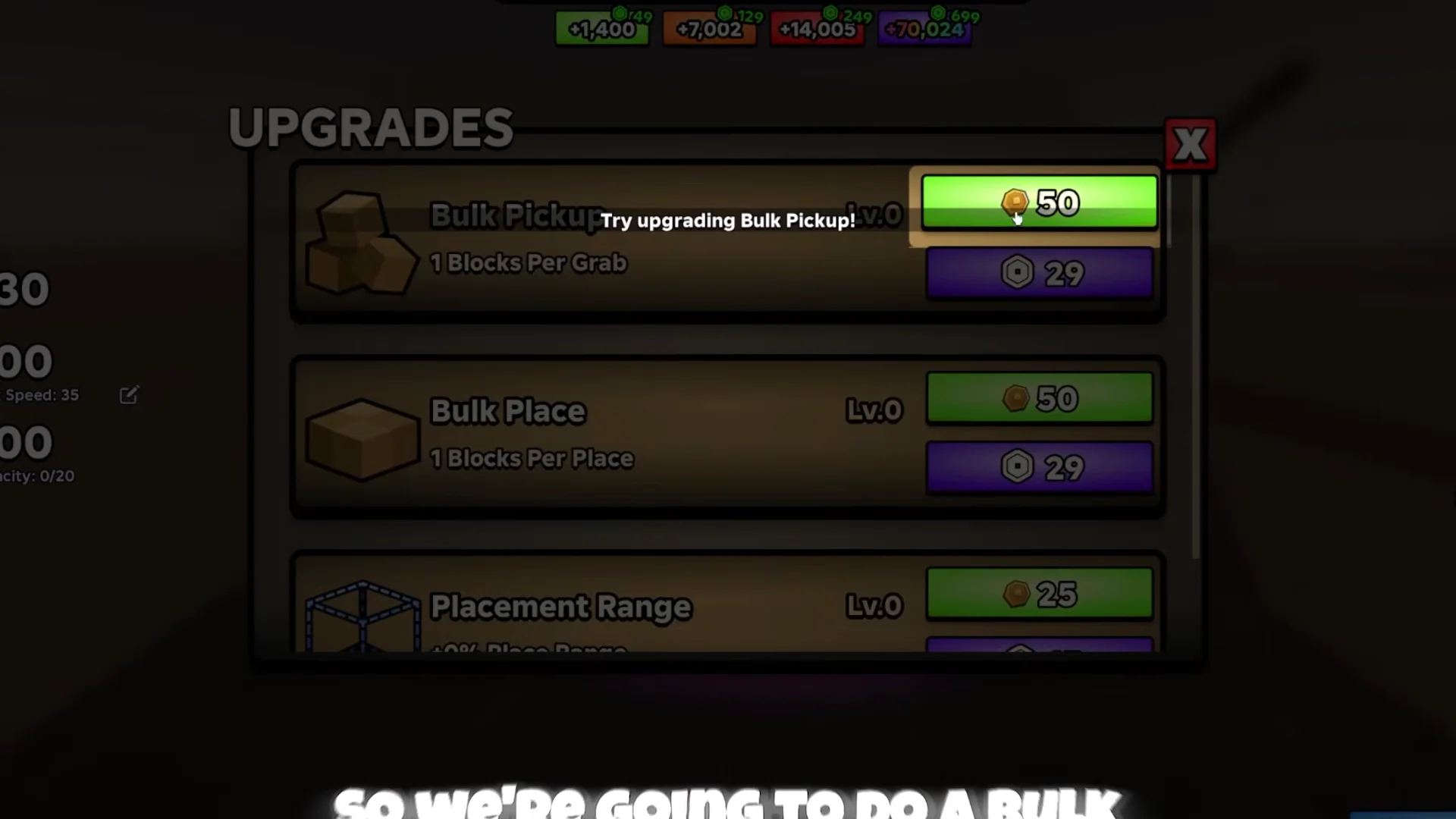 Upgrades shop interface
