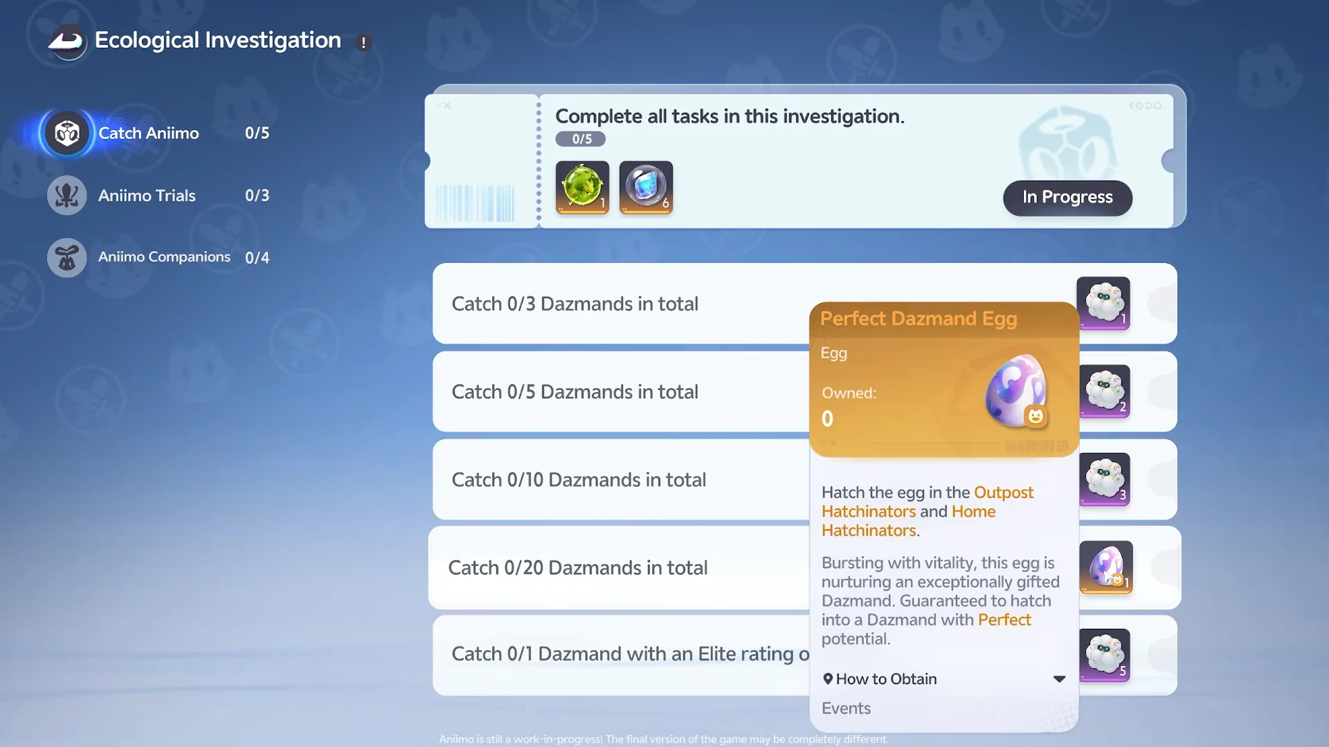 Ecological Investigation Menu