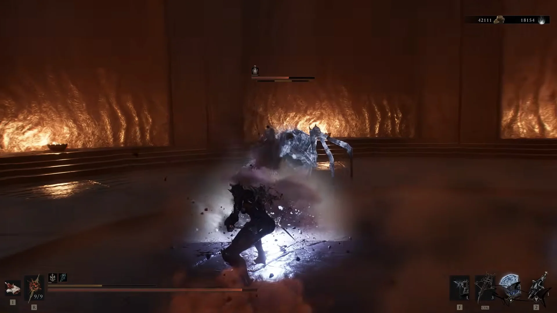 Entering the red corridor and mini-boss fight