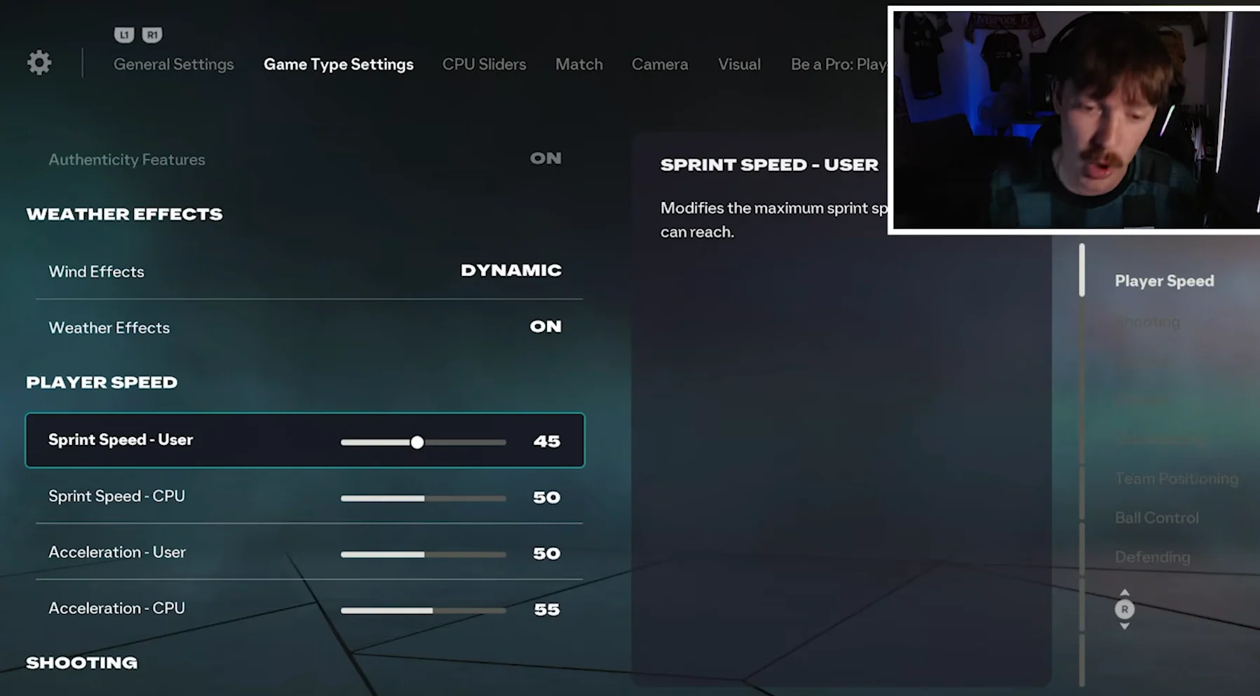Game Type Settings: Player Speed