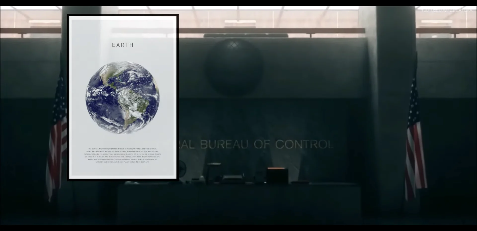 Entrance approach with Earth poster