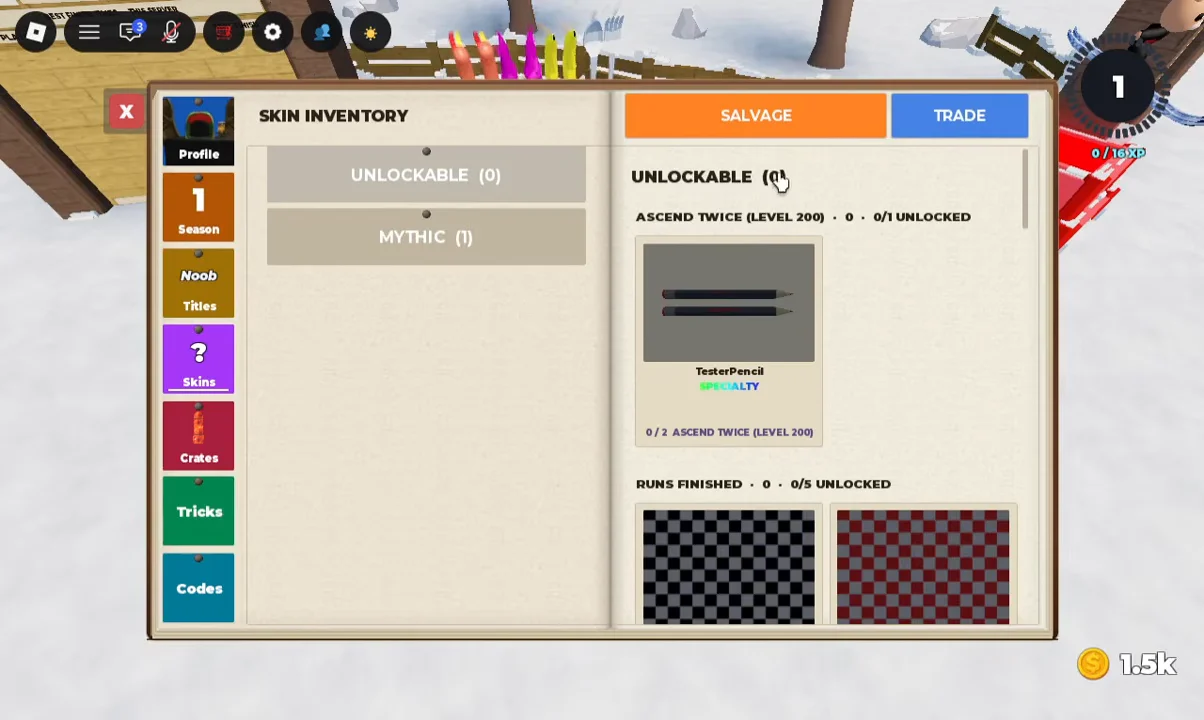 Skin Inventory screen