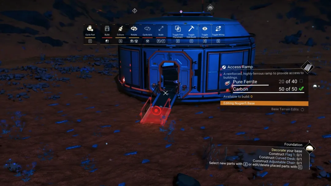 A No Man's Sky base on Oria V with a Cylindrical Room, Door and Access Ramp