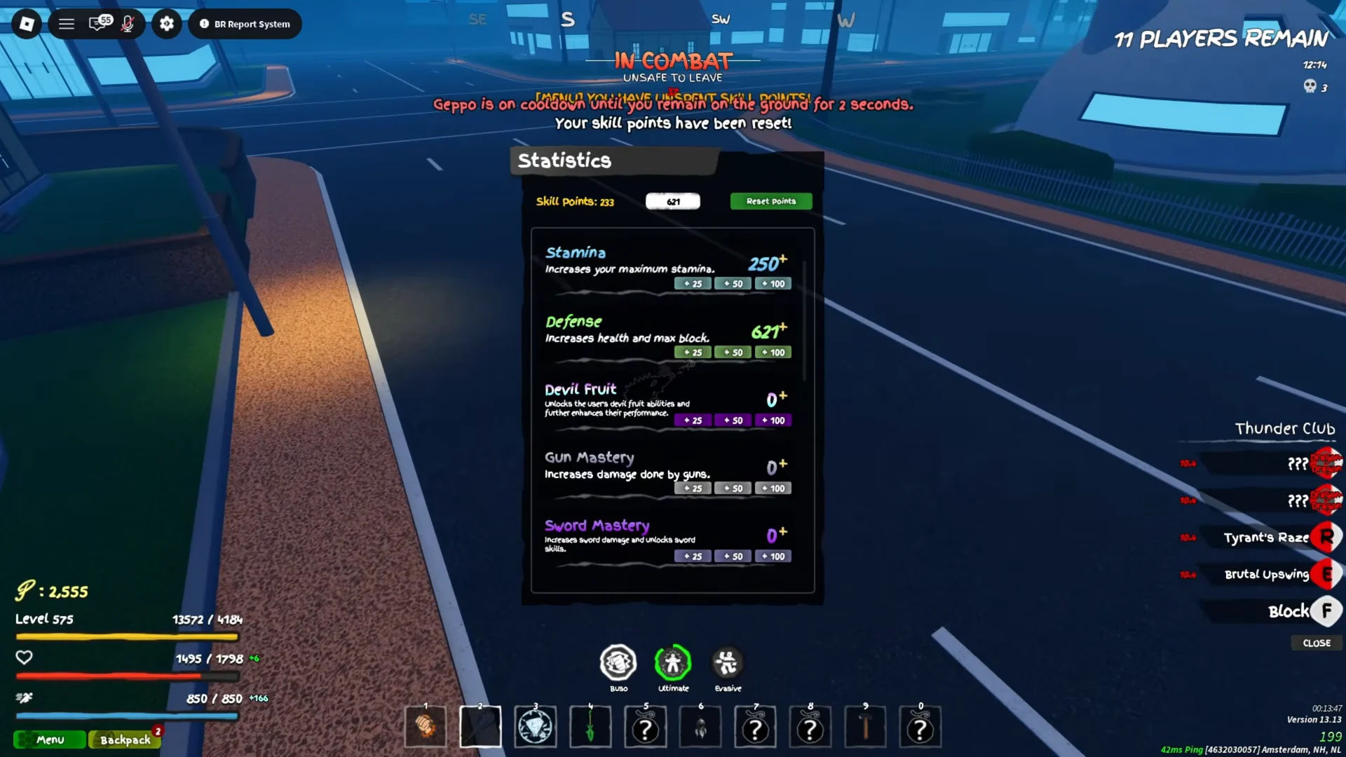 Equipping Thunder Club and stat reset