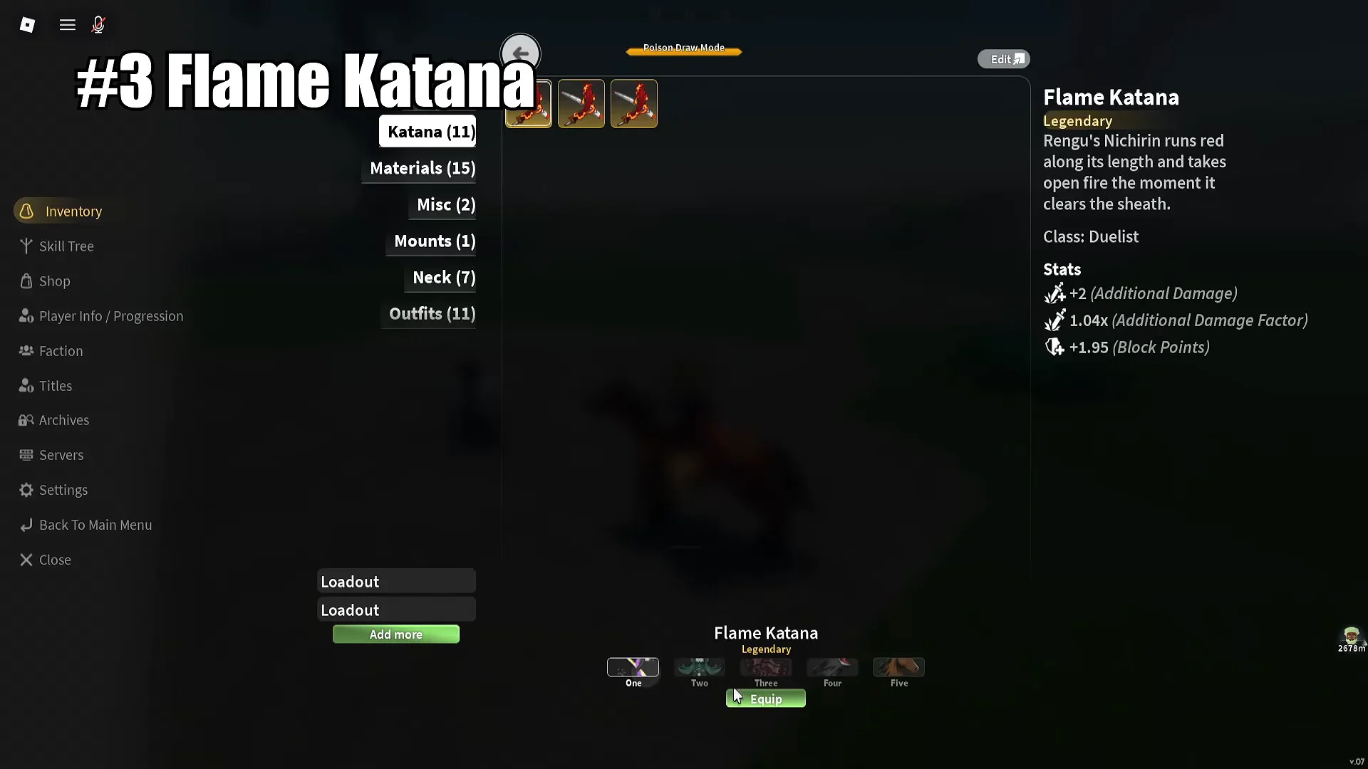 Flame Katana Showcase and Location