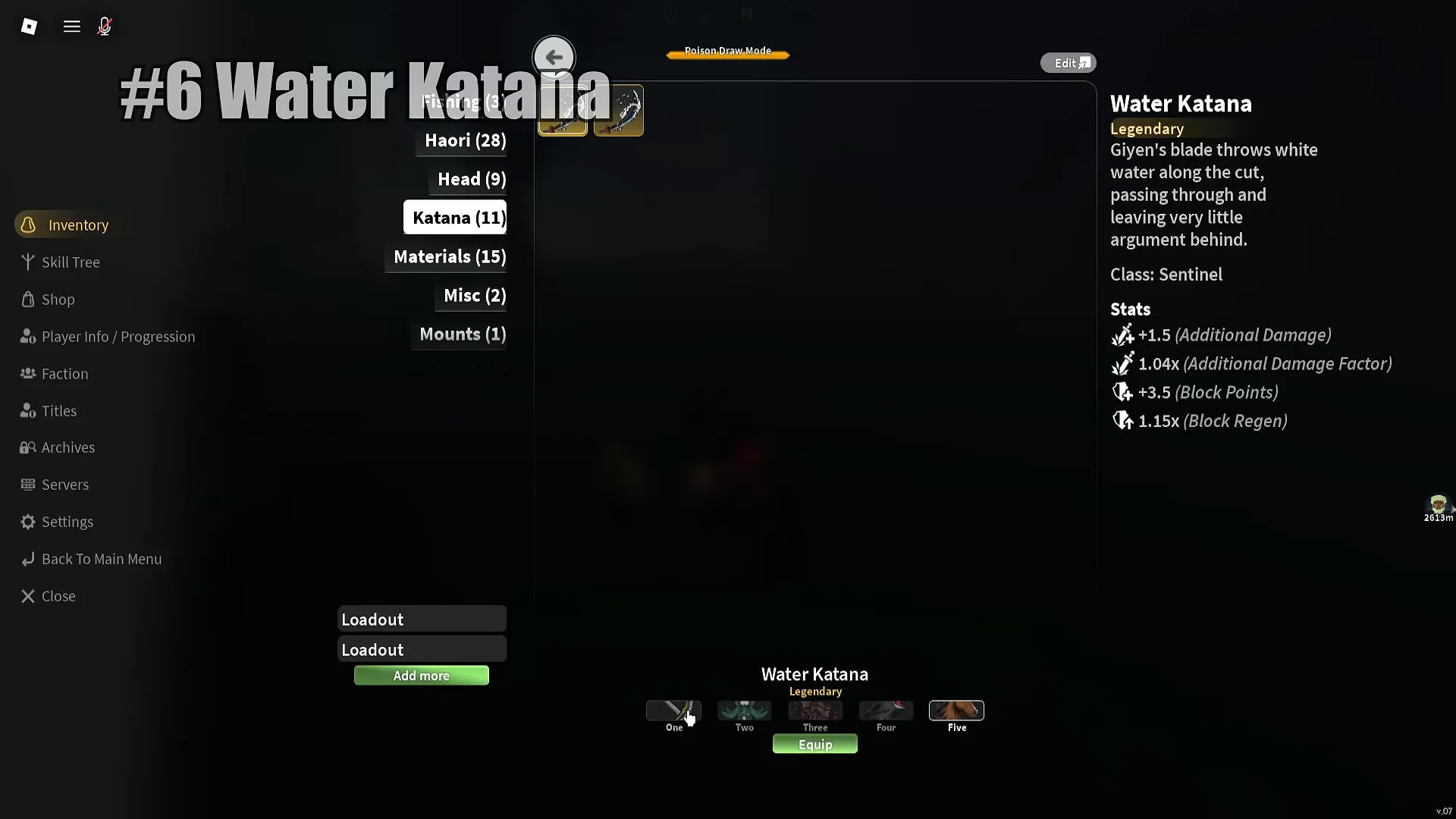 Water Katana Showcase and Location