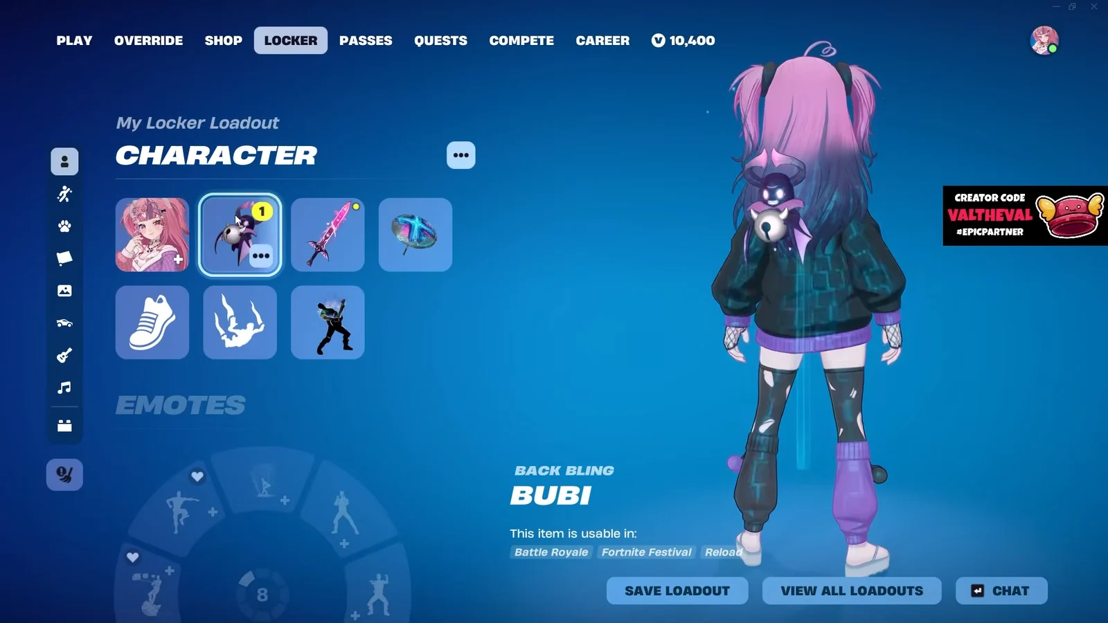 Locker Showcase: Back Blings, Pickaxe, Emotes, Wrap, Loading Screen
