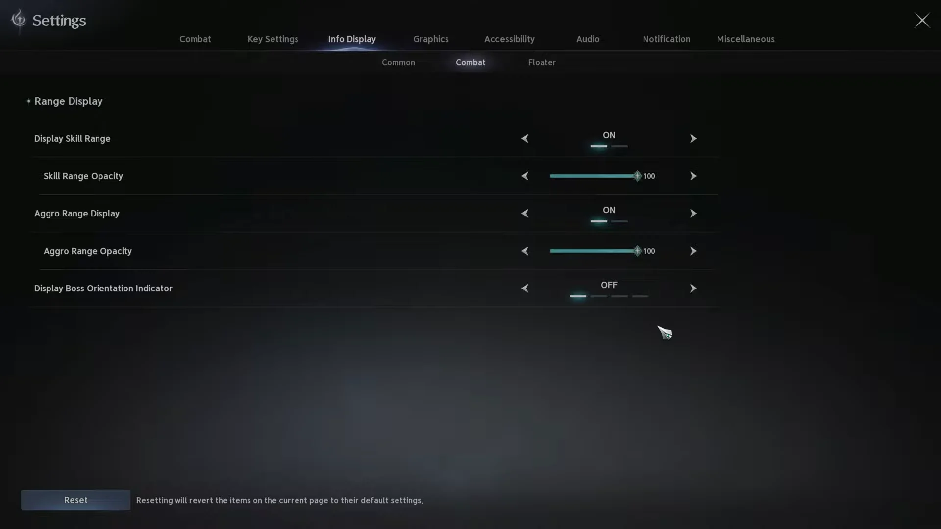 Combat and Common display options