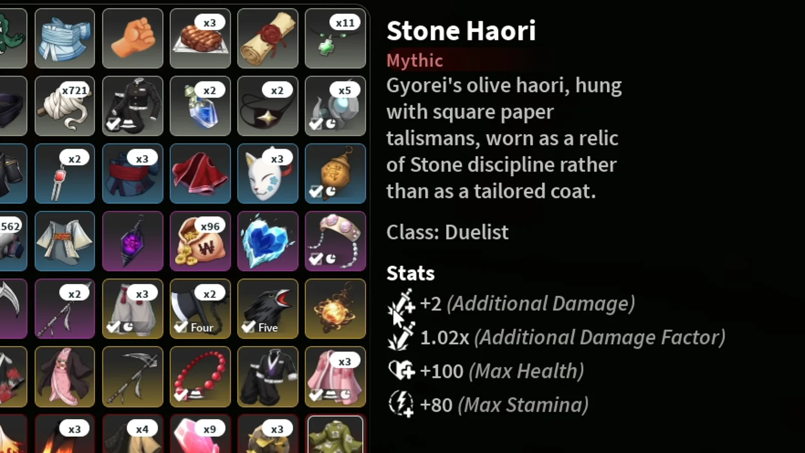 Stone Haori Stats