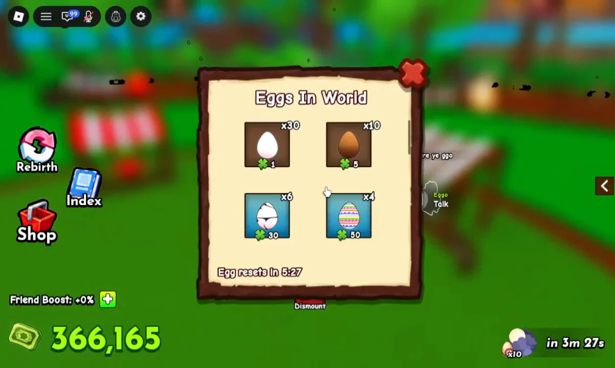 Checking Eggs in World Menu