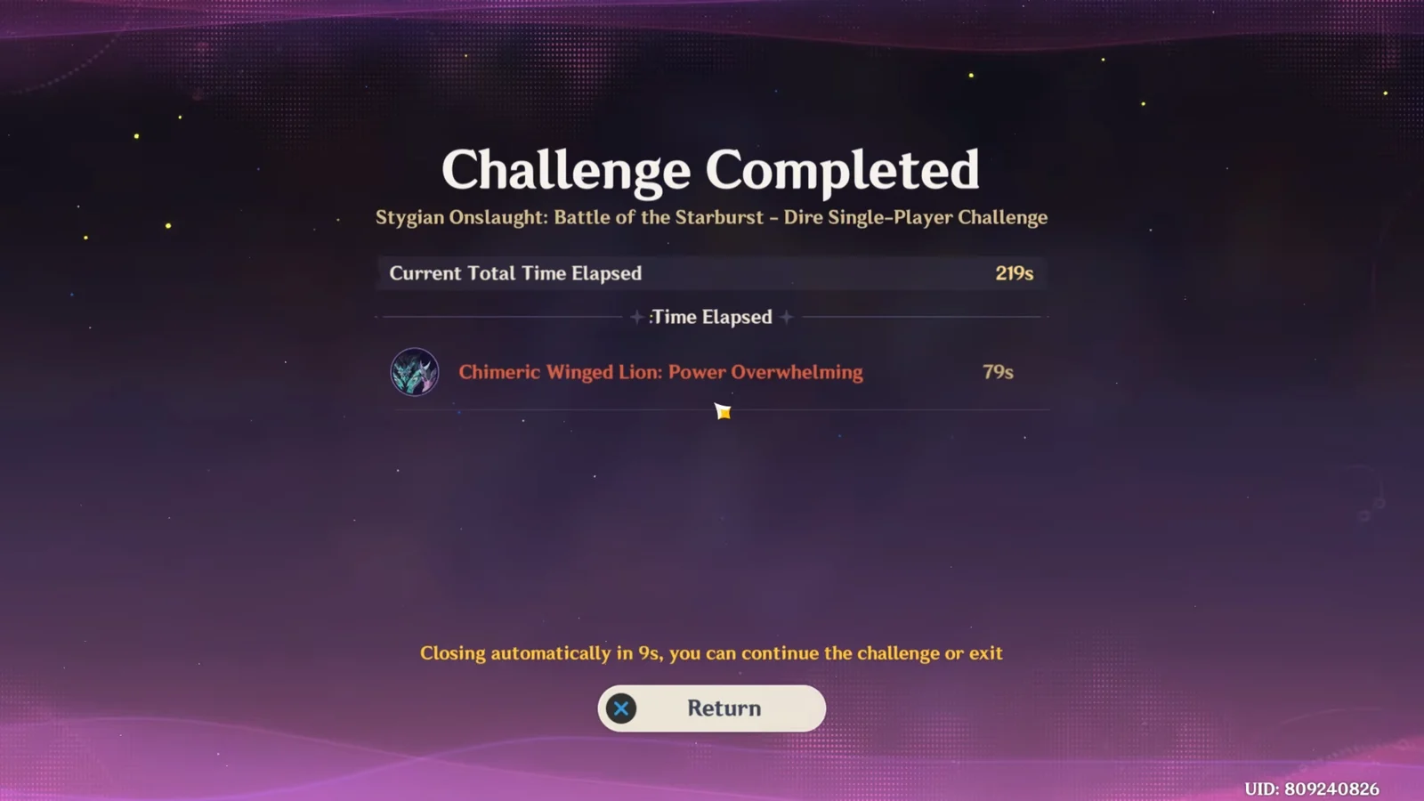 Challenge Completed Screen