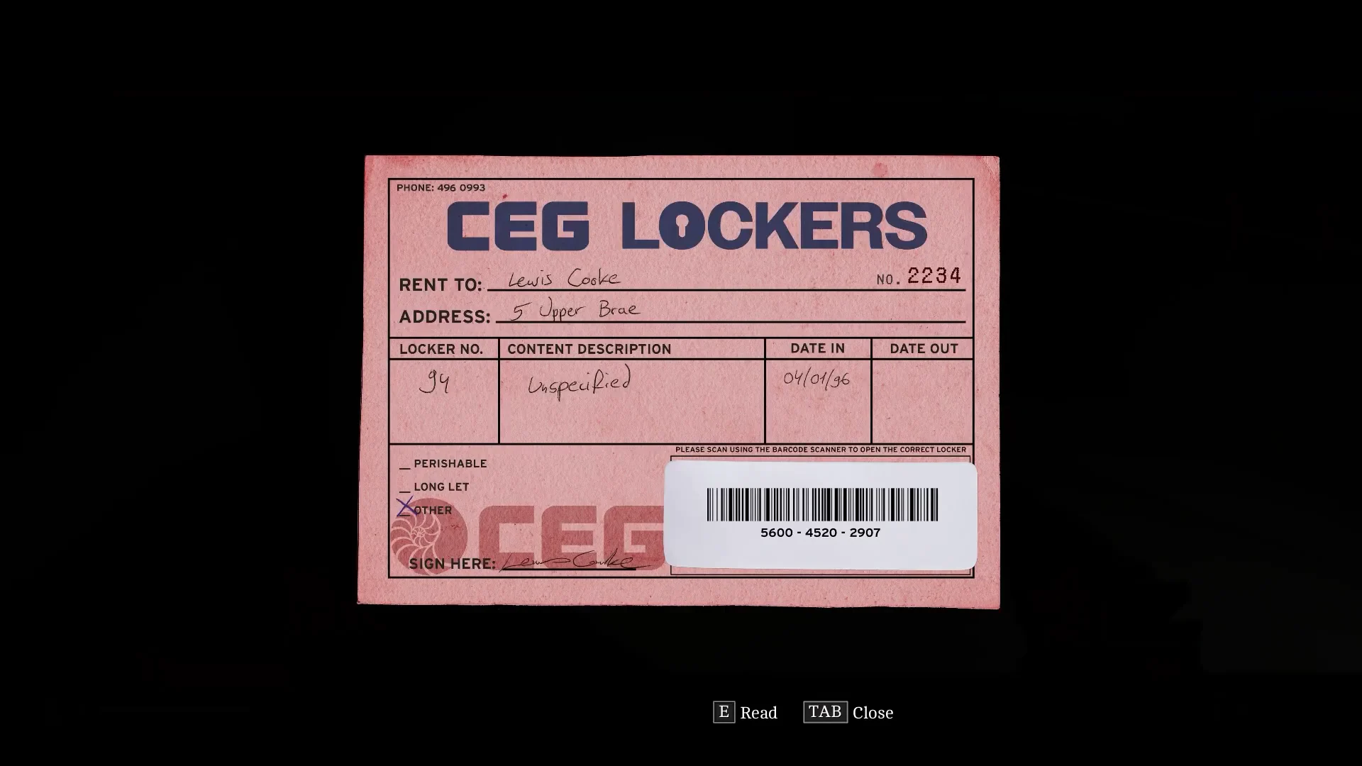Collecting Locker Barcode Slip