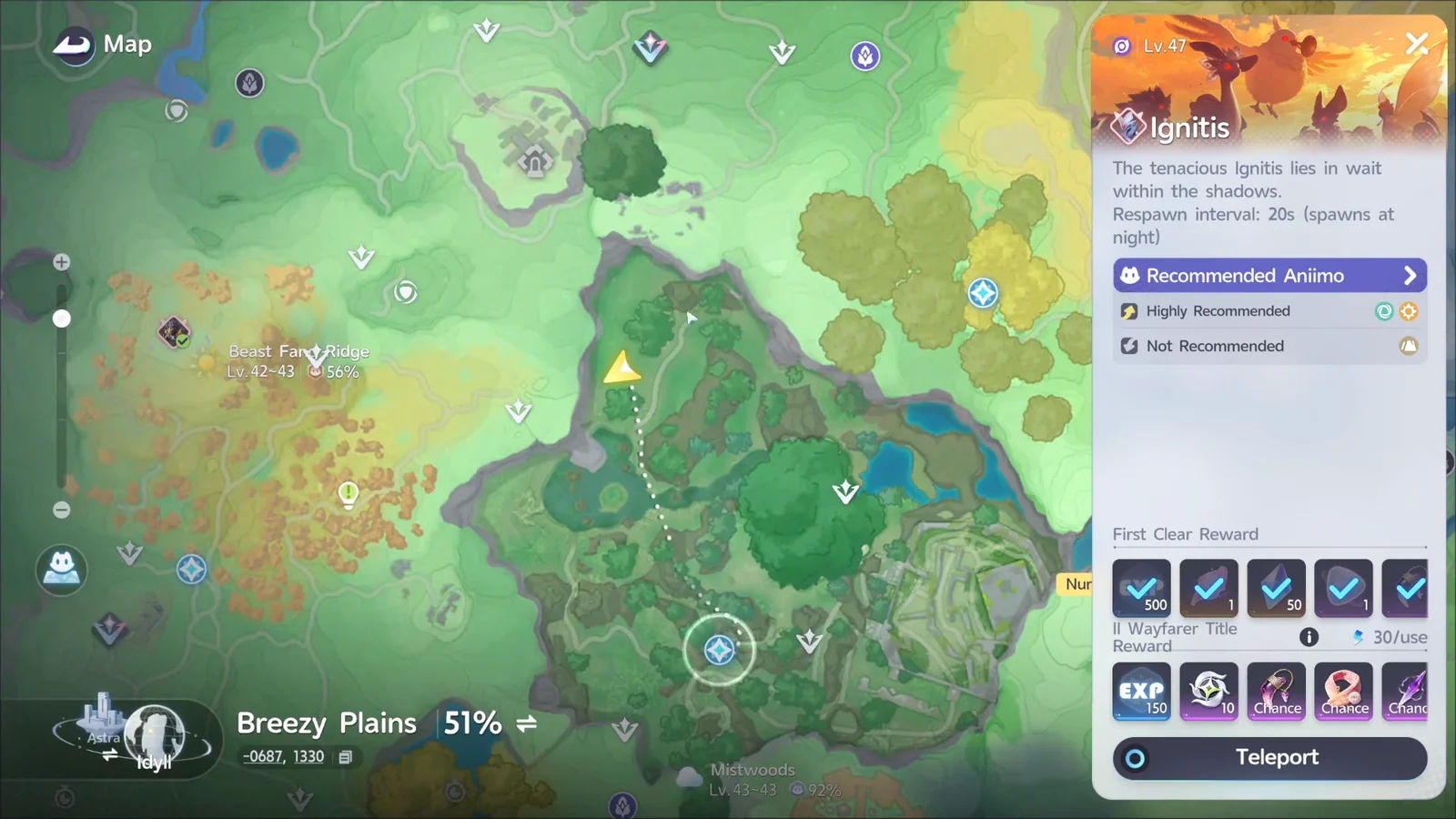 Defeating Wisptis in Mistwoods