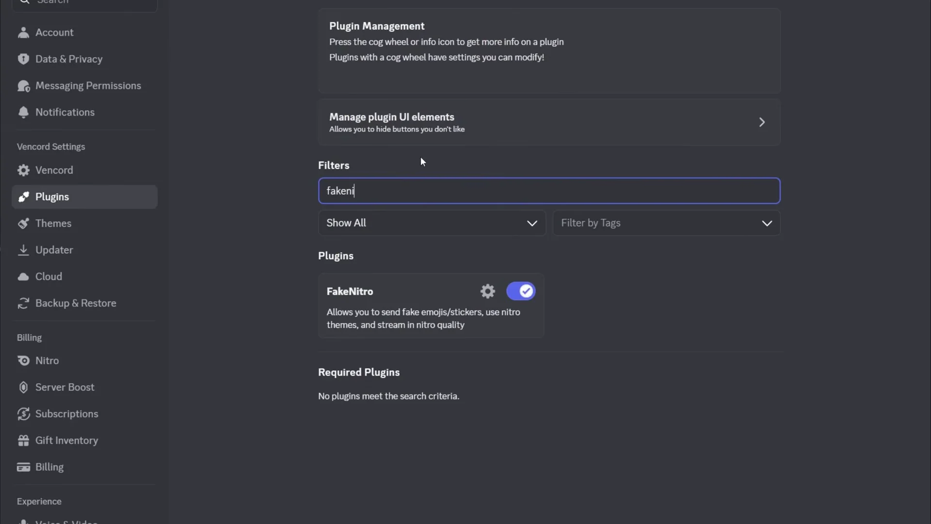 Opening Vencord Plugin Settings