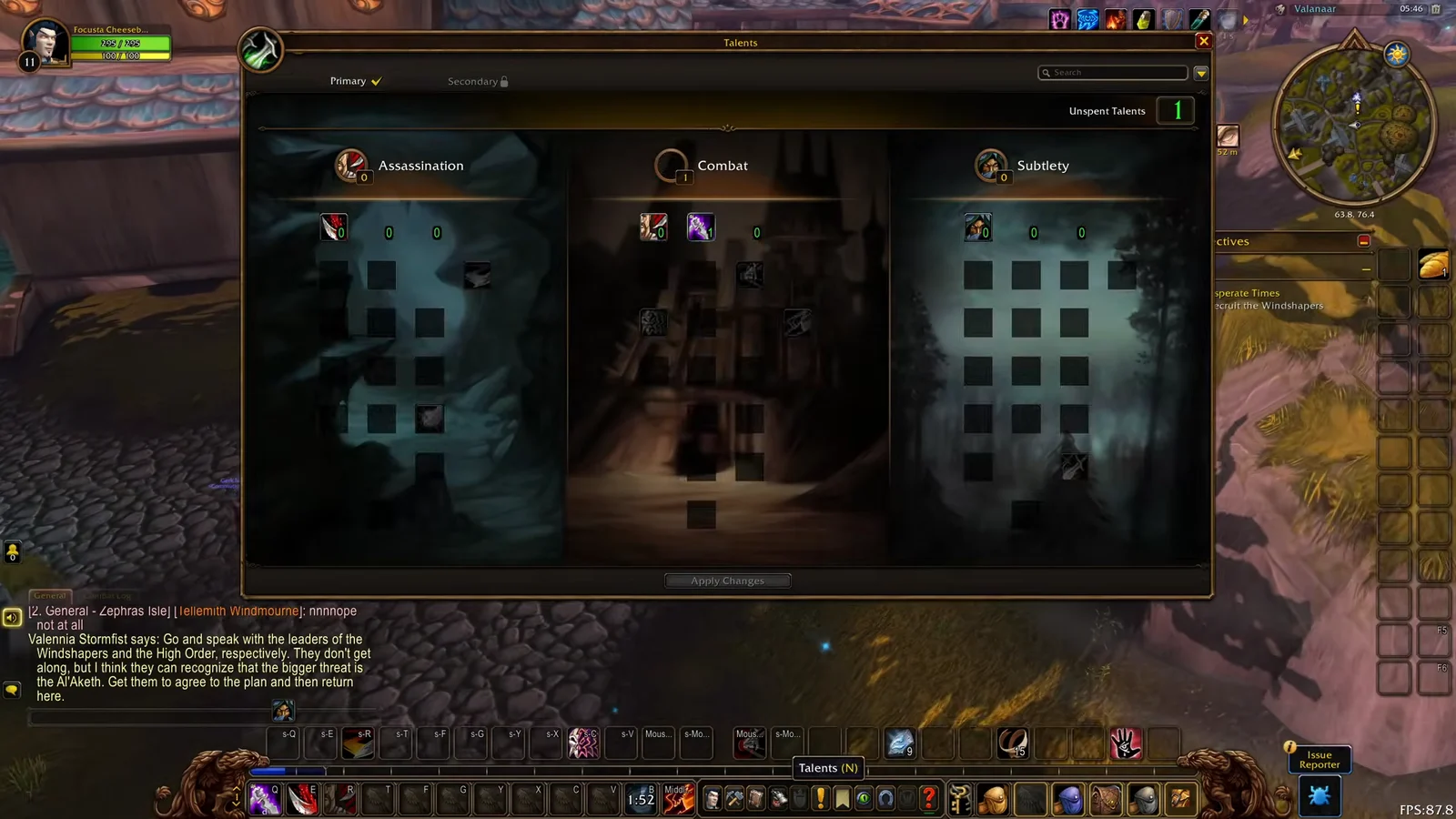Checking Talents Menu