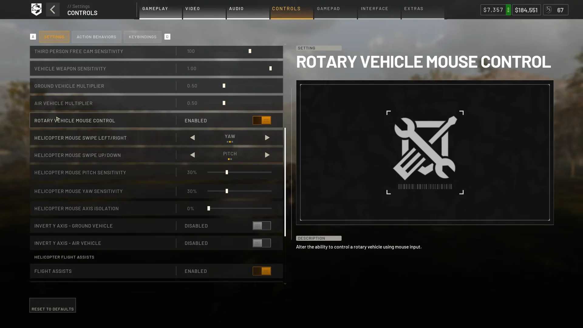 Helicopter Controls Settings