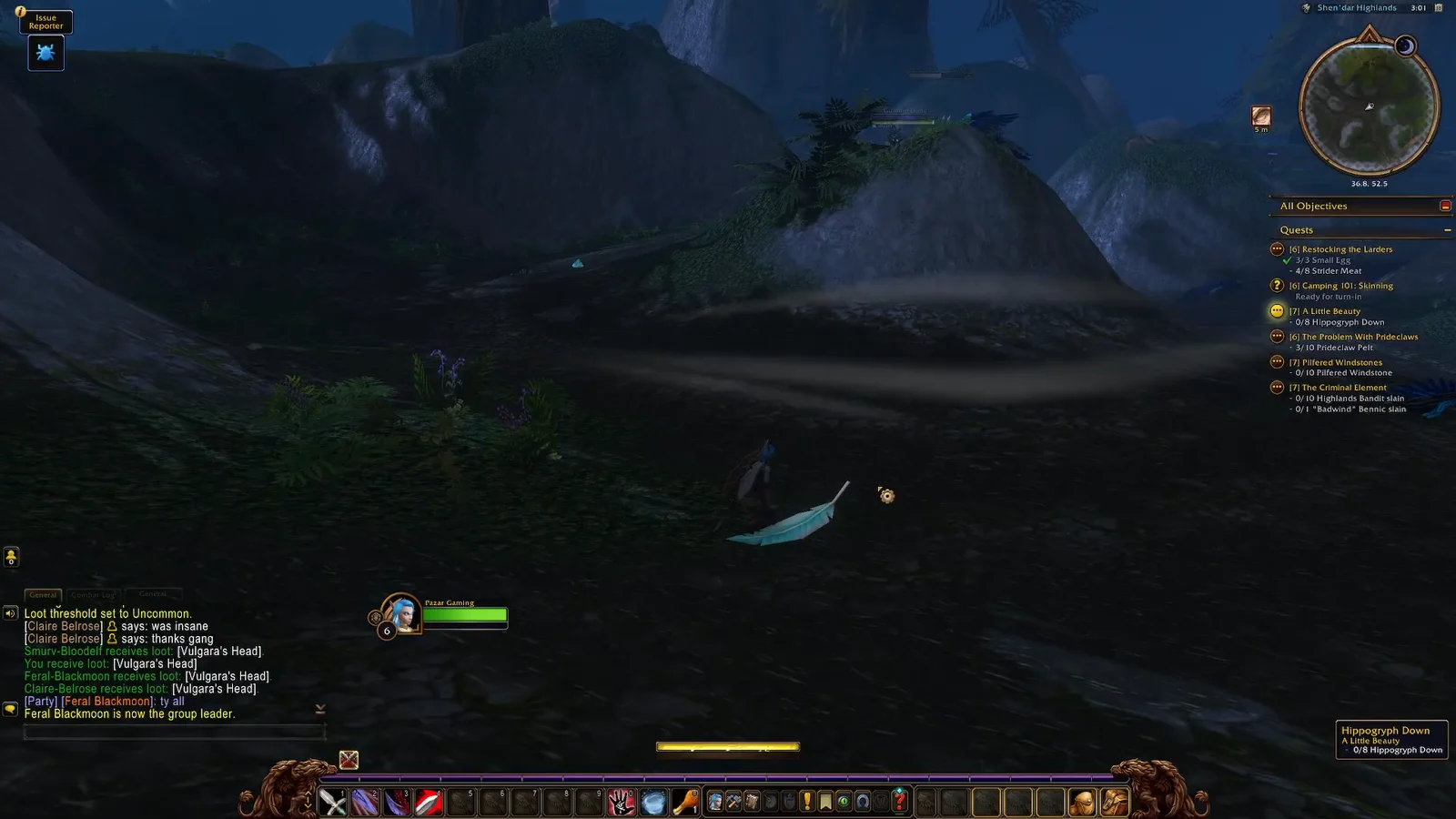 The player runs along the path to find and loot a second feather