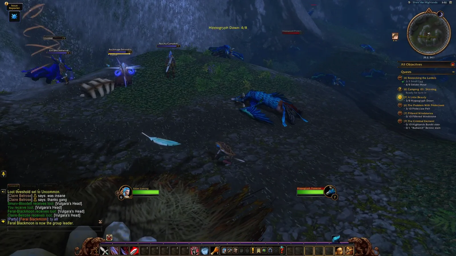 The player engages and defeats another Hippogryph Protector, leveling up to…