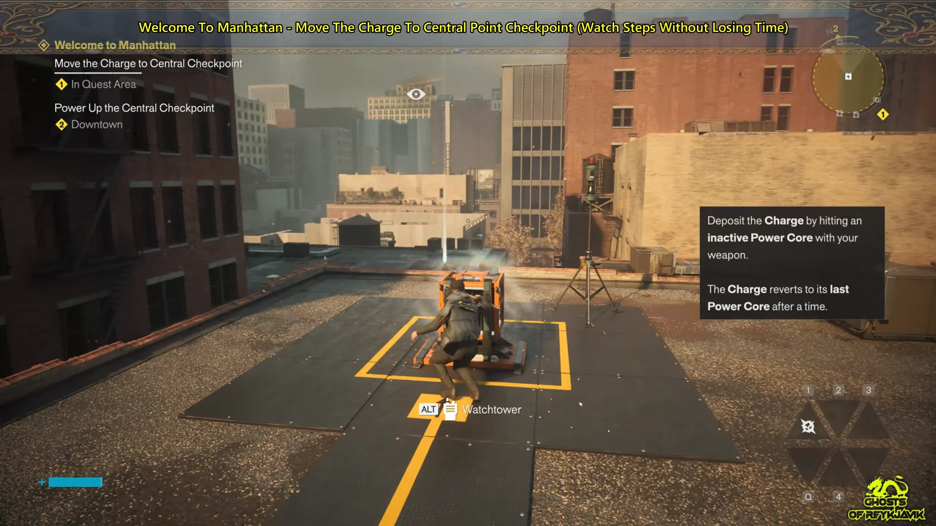 Step 3: Carrying Charge to Rooftop Watchtower