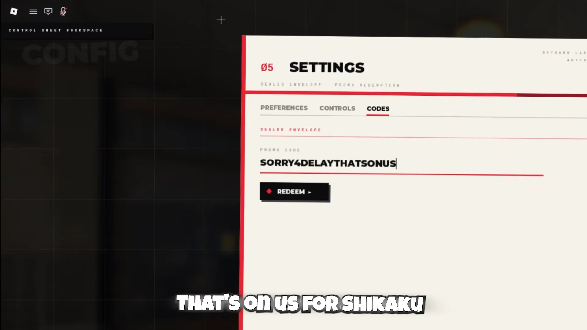 Codes Menu & First Code