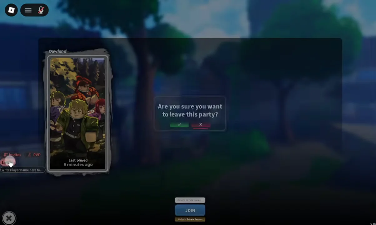 Menu navigation and party prompt