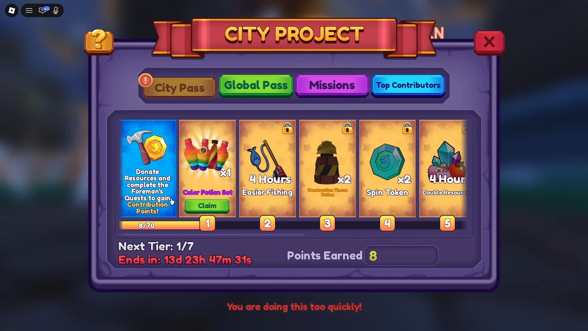 Claiming daily goals and pass tier