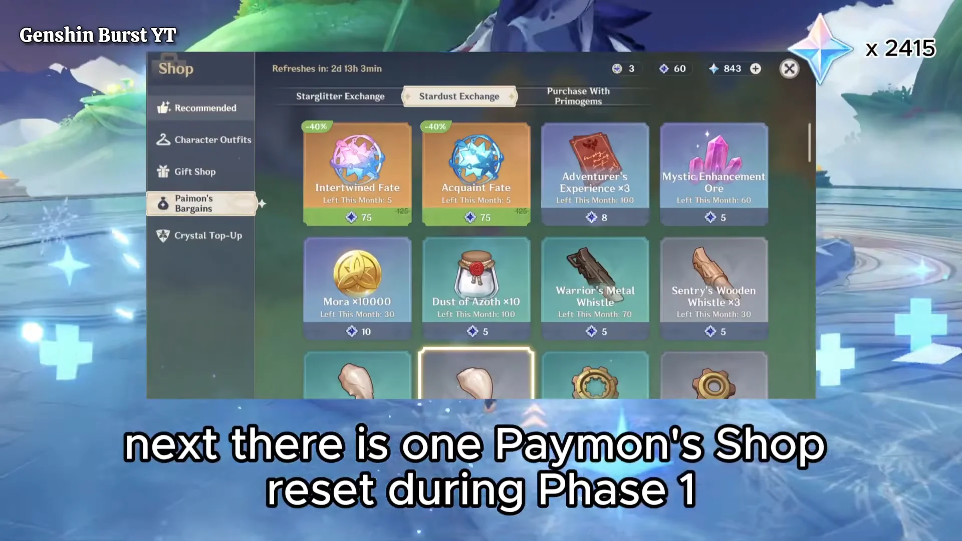 Paimon's Bargains Shop Reset