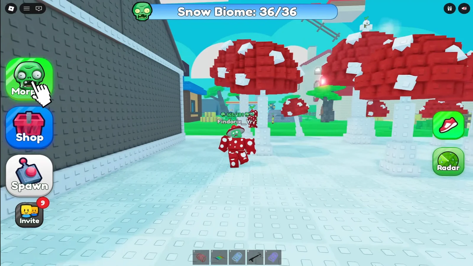 Opening the morph menu from the Snow Biome after picking up Mushroom Zombie.