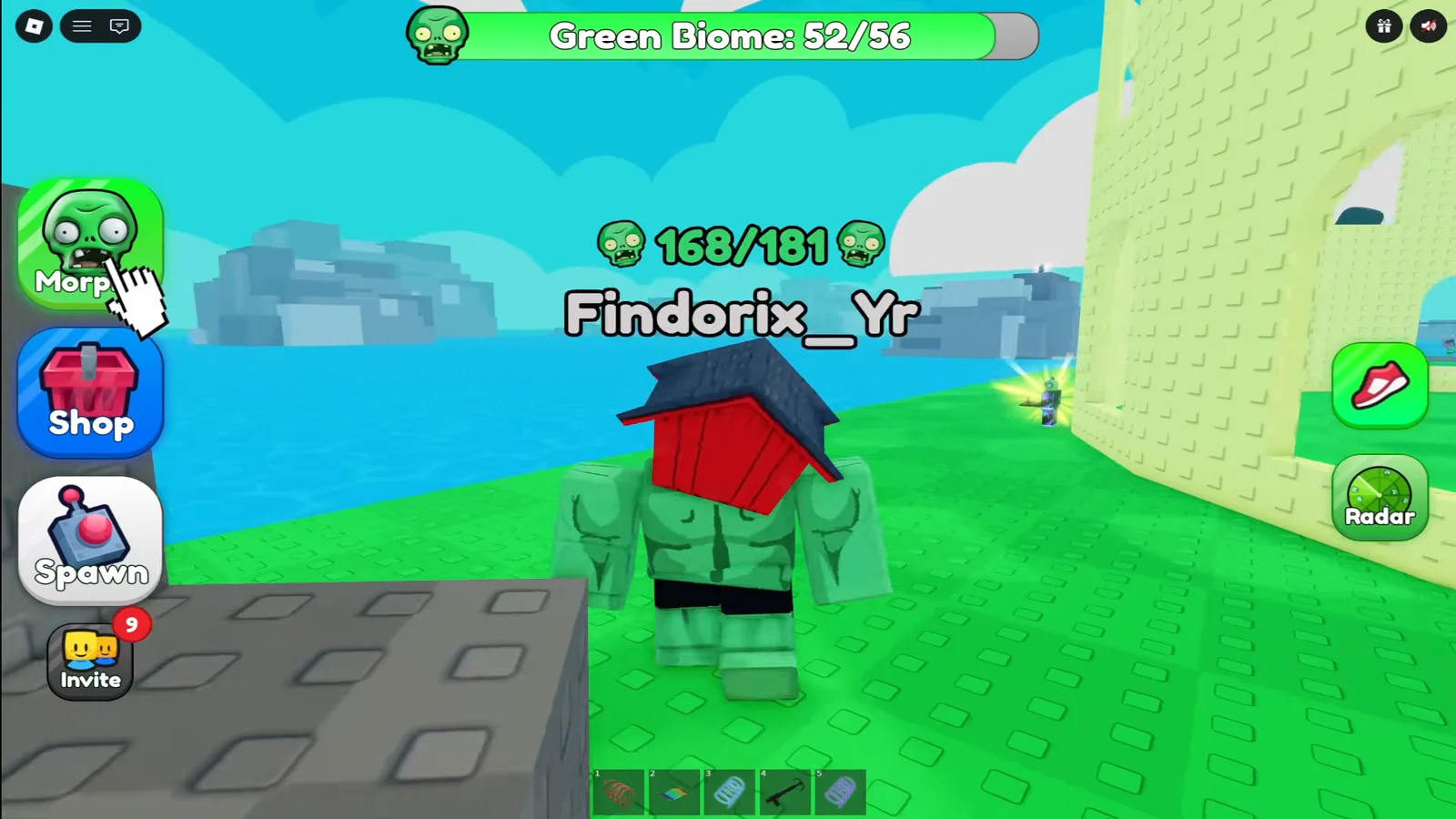 The More button on the Green Biome HUD opens the extra menu options.