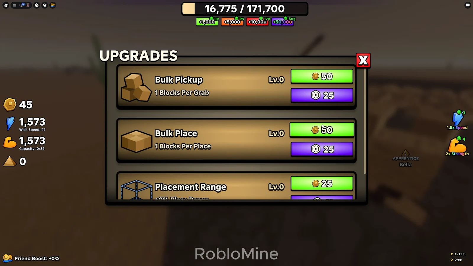 Upgrades Menu Inspection