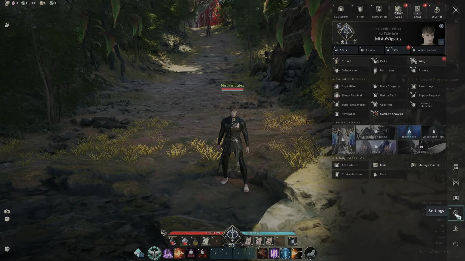 Open Main Menu & Settings