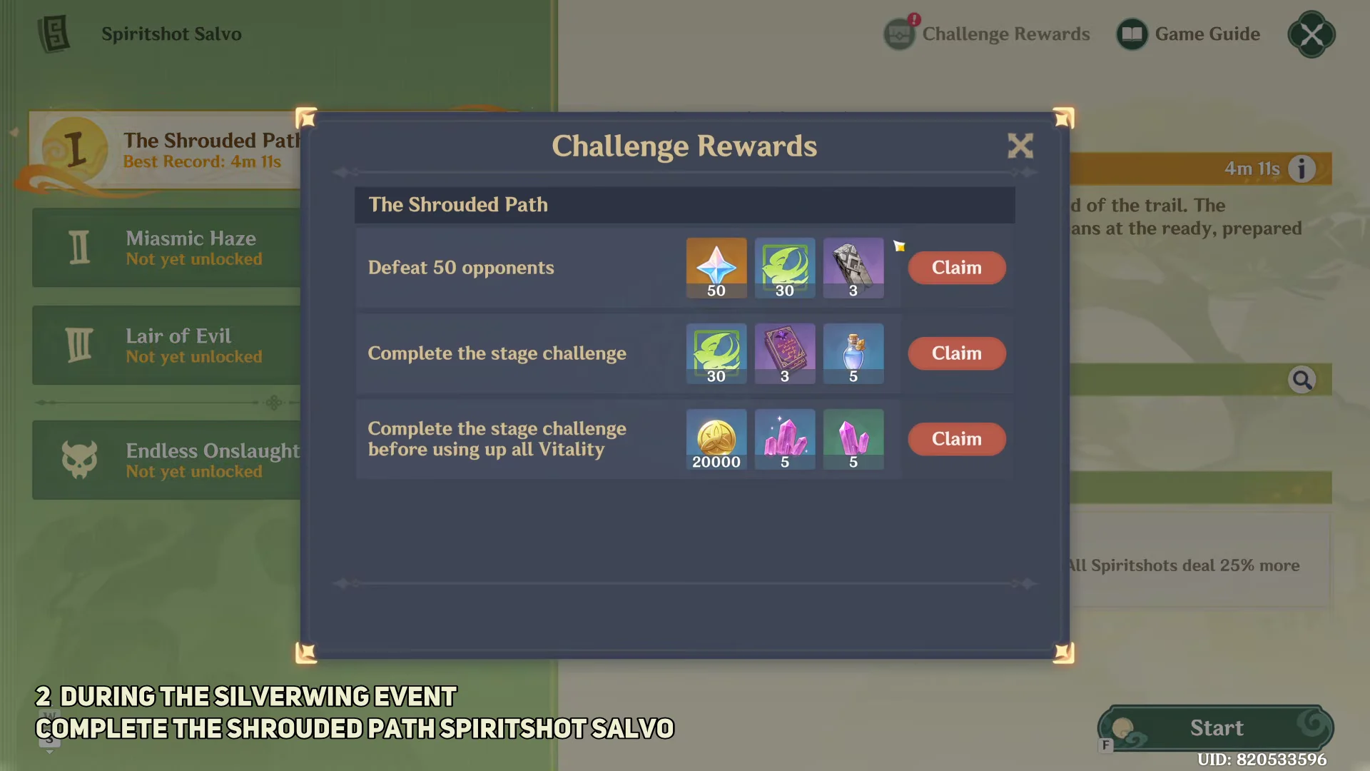 Completing The Shrouded Path and claiming rewards
