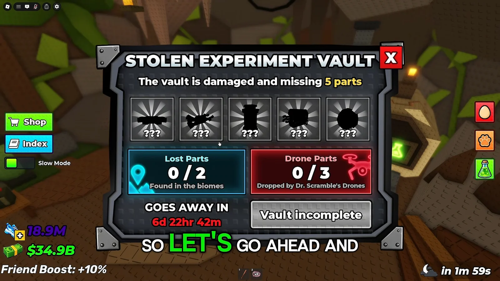 Stolen Experiment Vault Menu