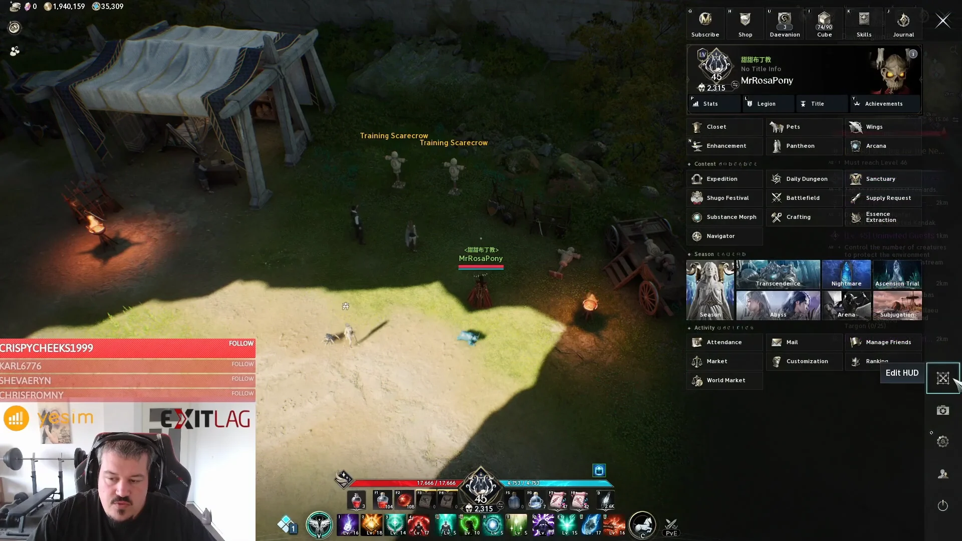 Accessing HUD Edit in Menu