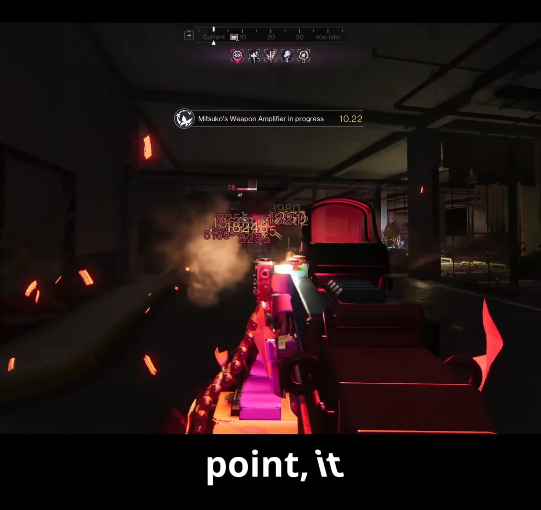 The enemy stands back up on its mechanical legs in a dark indoor area