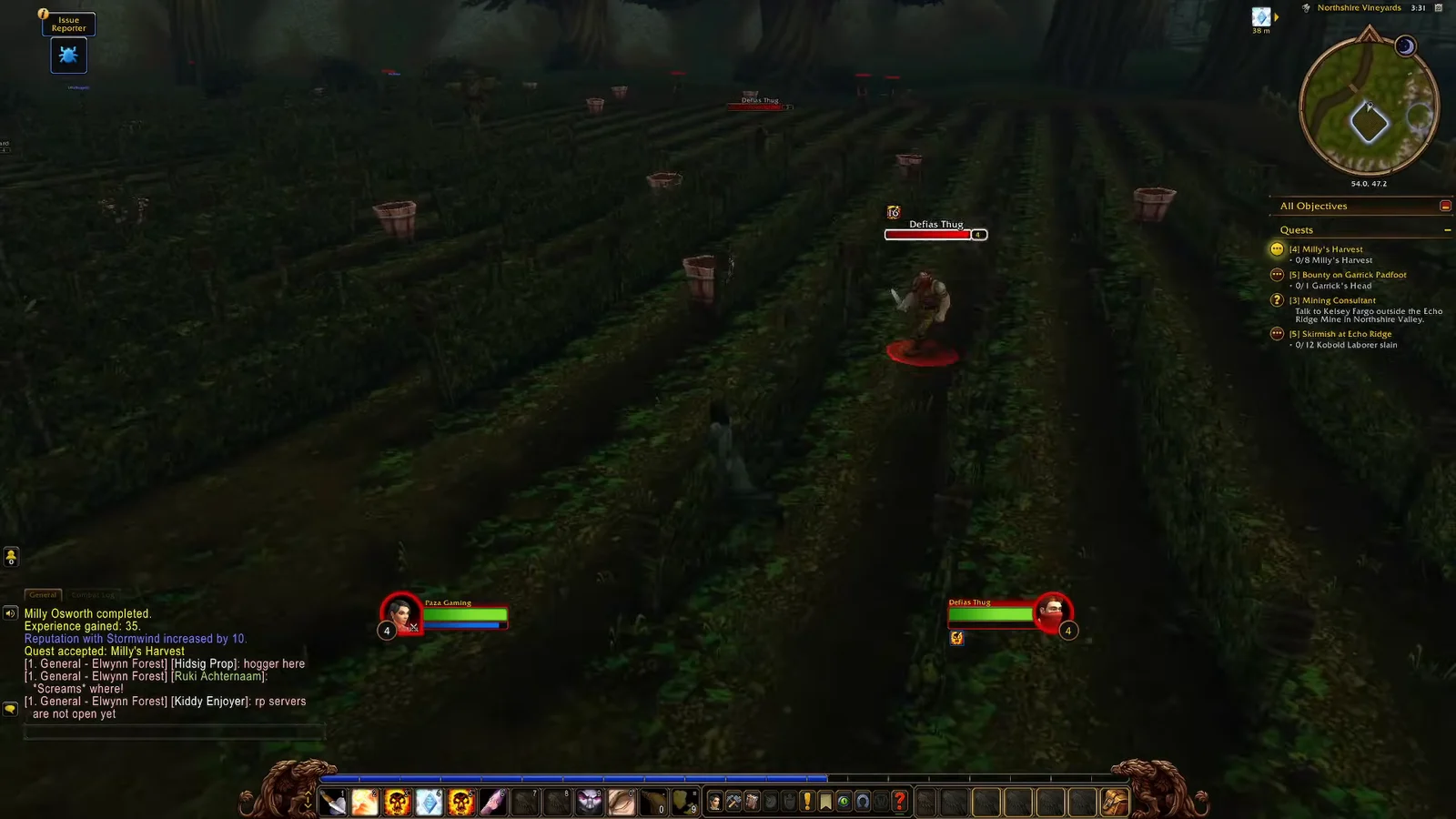 Fighting Defias Thug and Harvesting Baskets