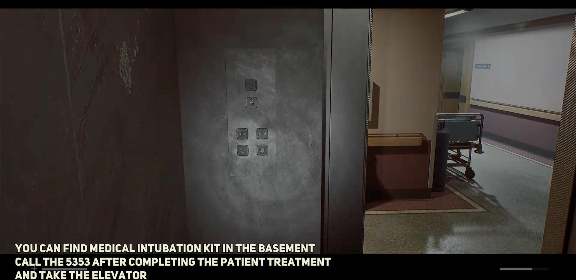 Riding elevator to basement