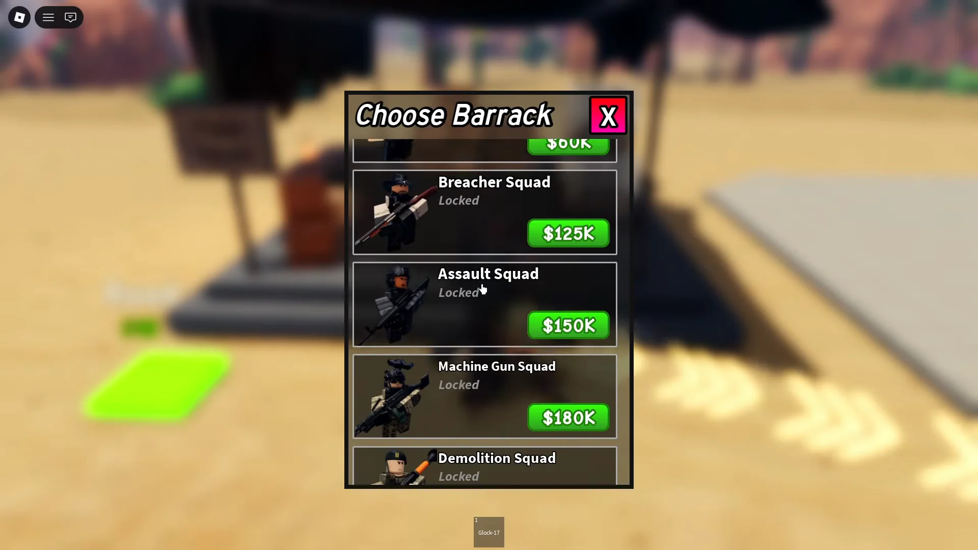 Choose Barrack Menu