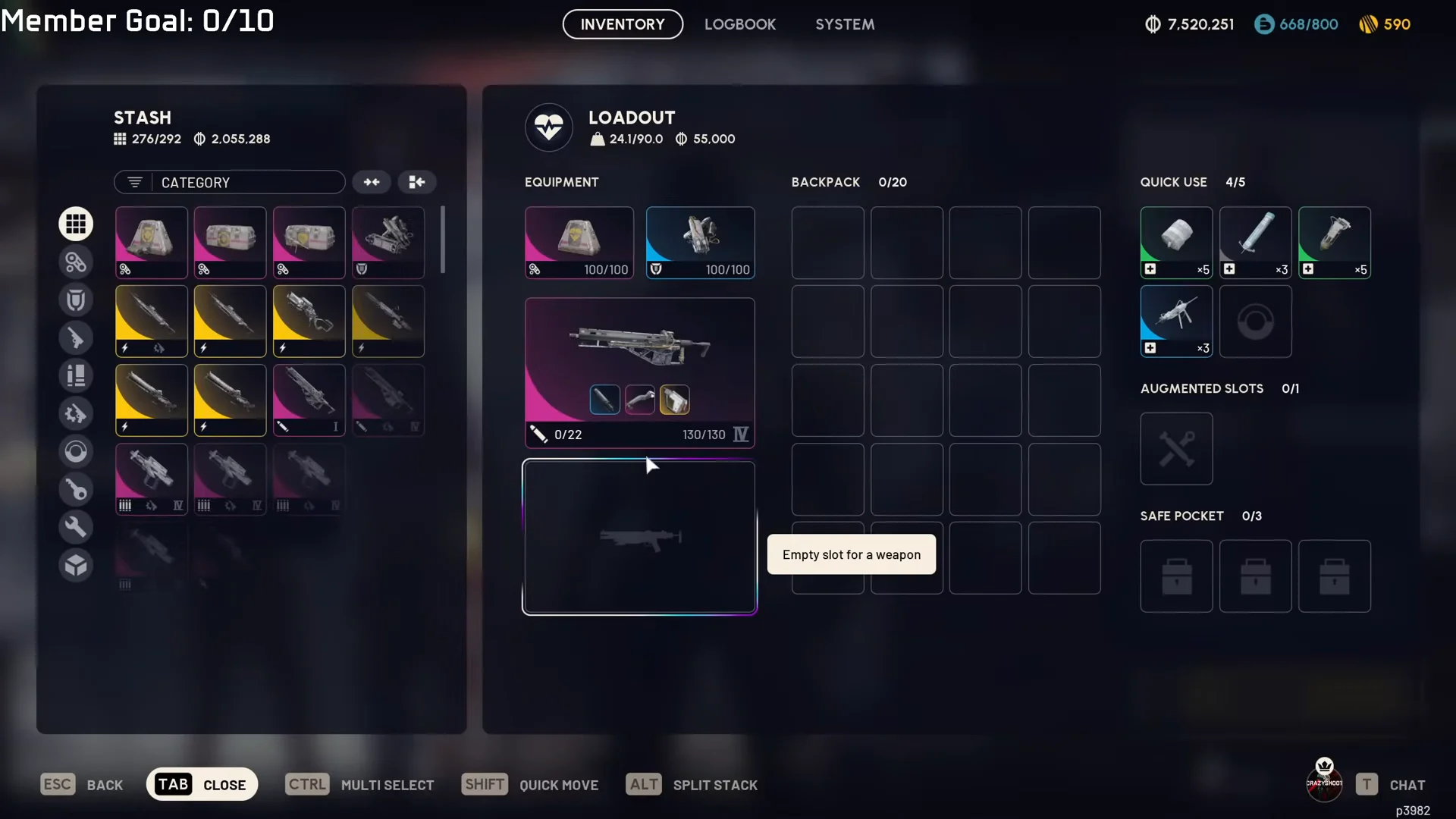 Preparing Loadout for Stella Montis