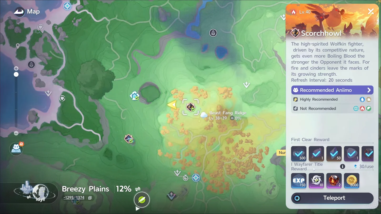 The player opens the map one last time to view the refreshed Scorchhowl boss…